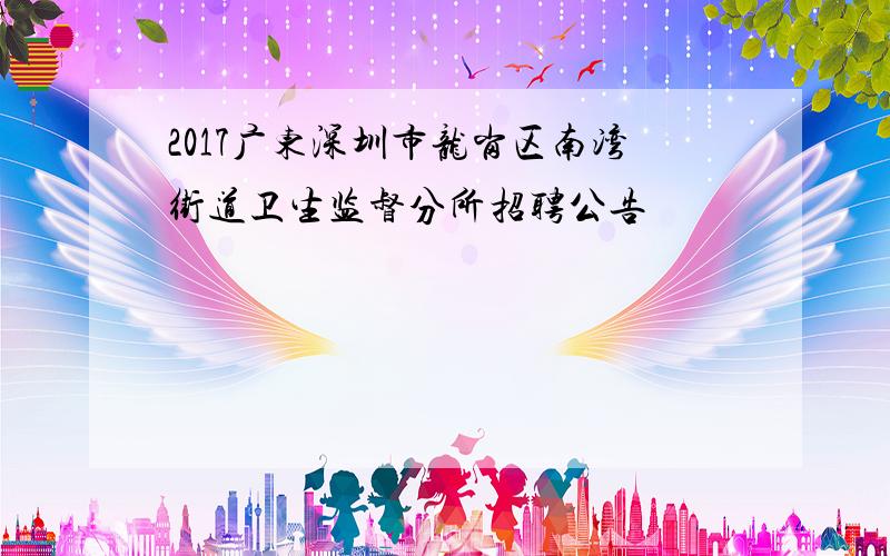 2017广东深圳市龙岗区南湾街道卫生监督分所招聘公告
