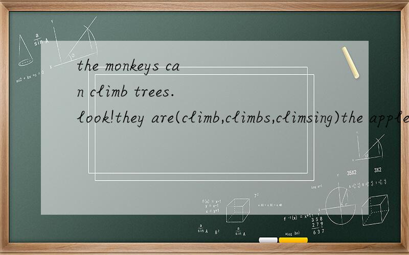 the monkeys can climb trees.look!they are(climb,climbs,climsing)the apple trees.