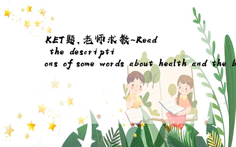 KET题,老师求教~Read the descriptions of some words about health and the body.What is the word for each one Thefirst letter is already there.There is one space for each other letter in the word.For questions 36–40,write the words on your answer