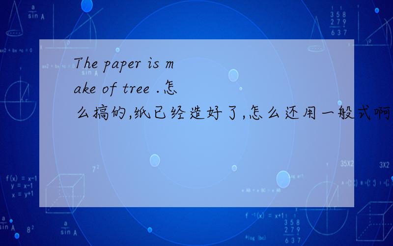The paper is make of tree .怎么搞的,纸已经造好了,怎么还用一般式啊那如果说纸张被美国造出来了 用过去式吗