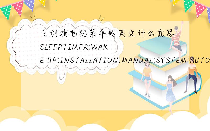 飞利浦电视菜单的英文什么意思SLEEPTIMER:WAKE UP:INSTALLATION:MANUAL:SYSTEM:AUTO STOKE SWAP 那位大侠知道能转中文?