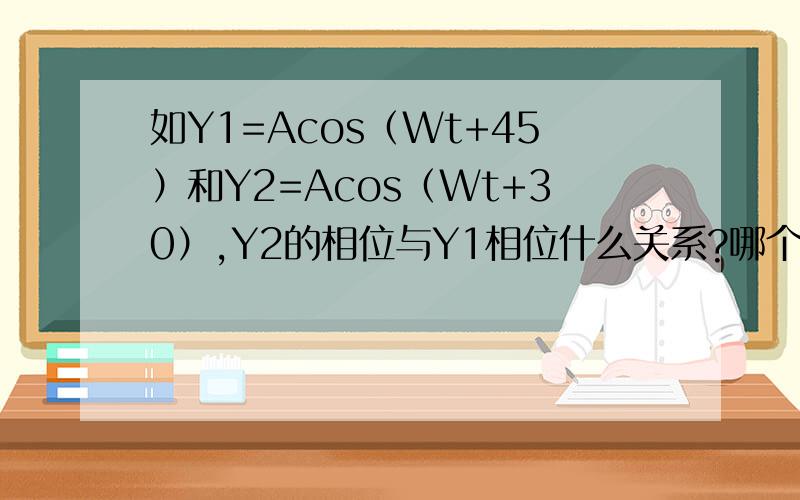 如Y1=Acos（Wt+45）和Y2=Acos（Wt+30）,Y2的相位与Y1相位什么关系?哪个领先哪个?