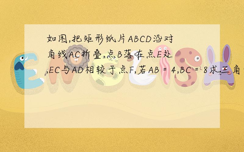 如图,把矩形纸片ABCD沿对角线AC折叠,点B落在点E处,EC与AD相较于点F,若AB＝4,BC＝8求三角形FAC的面积.