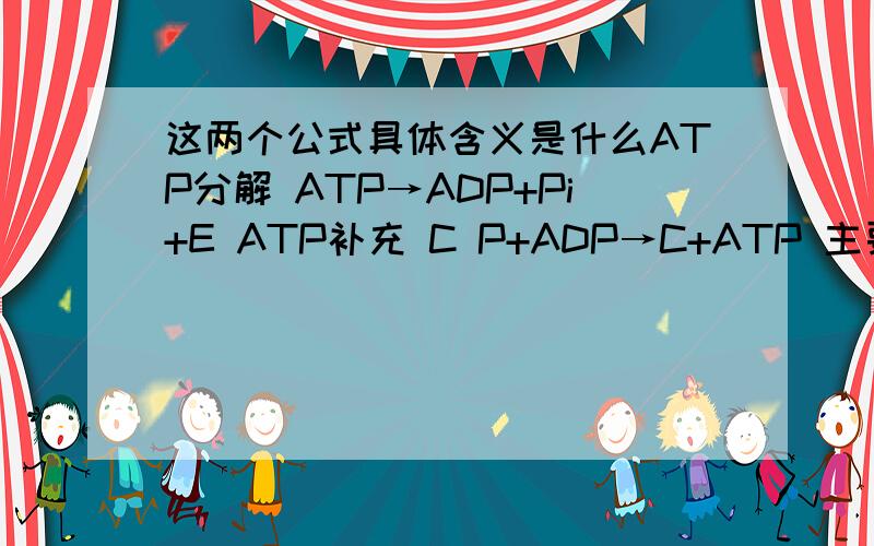 这两个公式具体含义是什么ATP分解 ATP→ADP+Pi+E ATP补充 C P+ADP→C+ATP 主要是各个字母分别代表什么
