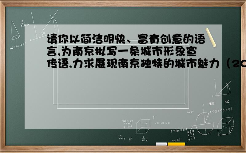 请你以简洁明快、富有创意的语言,为南京拟写一条城市形象宣传语,力求展现南京独特的城市魅力（20字以内）