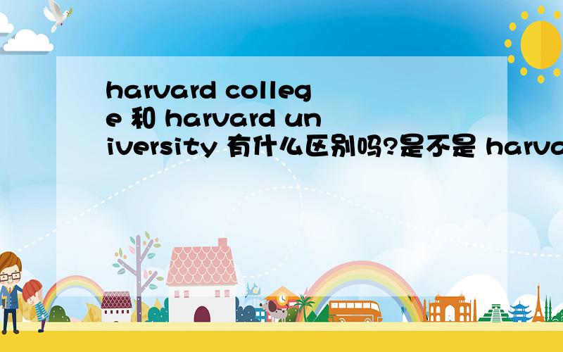 harvard college 和 harvard university 有什么区别吗?是不是 harvard college 主要是本科课程,后者是研究生和博士生的课程谢谢您的回答!感激不胜!