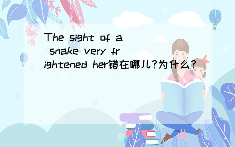 The sight of a snake very frightened her错在哪儿?为什么?