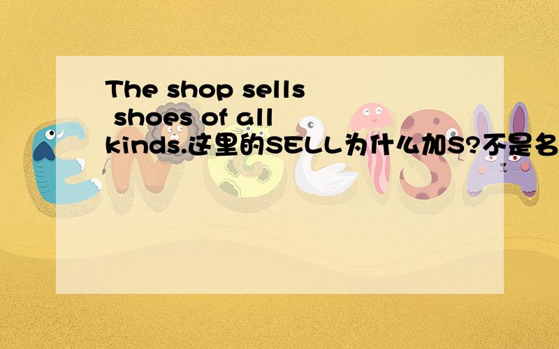 The shop sells shoes of all kinds.这里的SELL为什么加S?不是名词才+S的吗?动词怎么也要加?