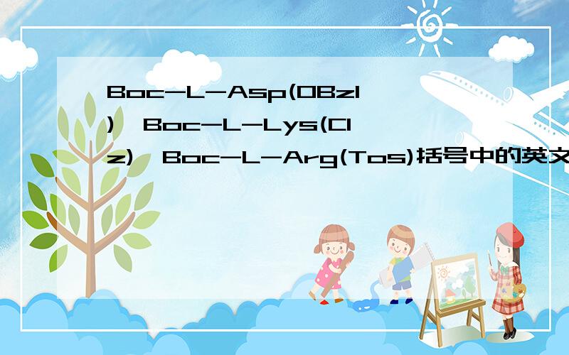 Boc-L-Asp(OBzl),Boc-L-Lys(Clz),Boc-L-Arg(Tos)括号中的英文缩写分别代表什么意思