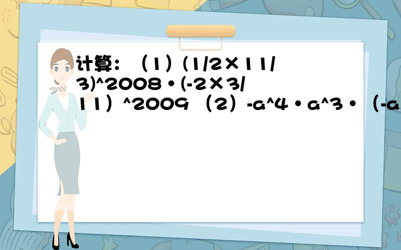 计算：（1）(1/2×11/3)^2008·(-2×3/11）^2009 （2）-a^4·a^3·（-a）^7