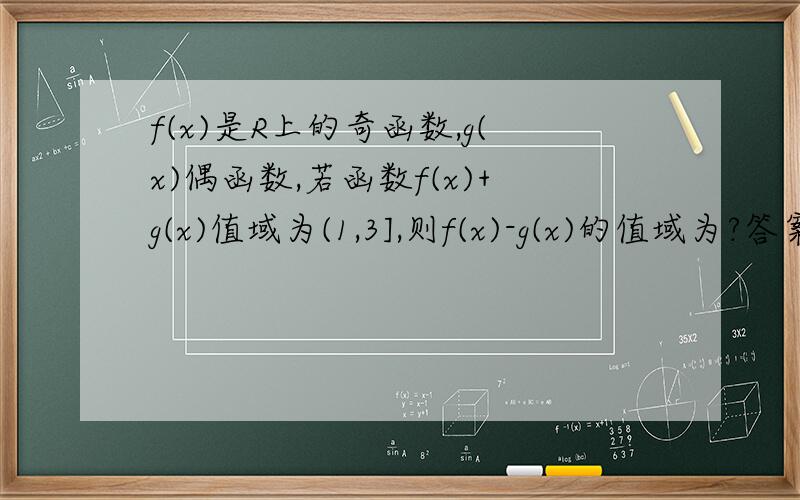 f(x)是R上的奇函数,g(x)偶函数,若函数f(x)+g(x)值域为(1,3],则f(x)-g(x)的值域为?答案（-3,1]