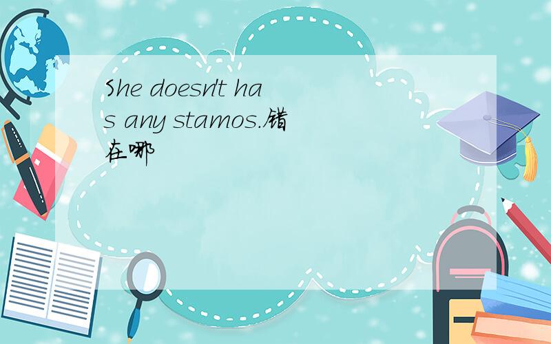 She doesn't has any stamos.错在哪