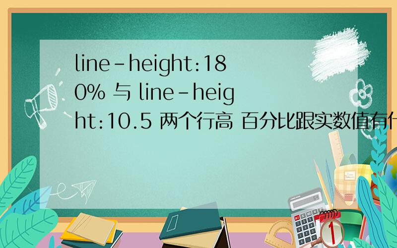 line-height:180% 与 line-height:10.5 两个行高 百分比跟实数值有什么区别?line-height:180% 与 line-height:10.5 百分比跟实数值有什么区别?主要是怎么计算的?布局时应该使用哪种单位最佳呢?%,数值,em,px?