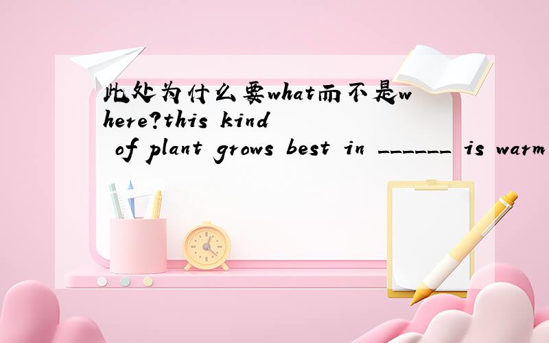 此处为什么要what而不是where?this kind of plant grows best in ______ is warm