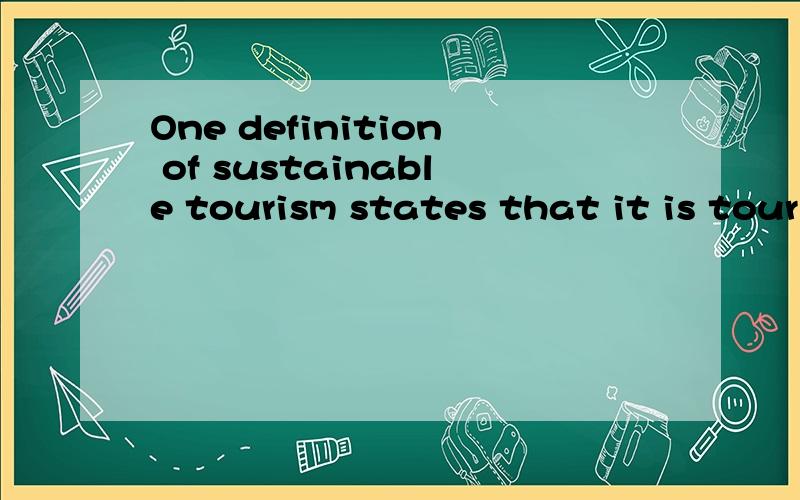 One definition of sustainable tourism states that it is tourism developed andmaintained in an area (community,environment) in such a manner and at sucha scale that it remains viable over an indefinite period and does not degrade oralter the environme