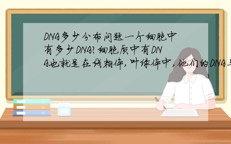 DNA多少分布问题一个细胞中有多少DNA?细胞质中有DNA也就是在线粒体,叶绿体中,他们的DNA与细胞核中的一样吗,DNA主要分布于细胞核中,可细胞中有这么多线粒体叶绿体,每个都有一点DNA,若是完整