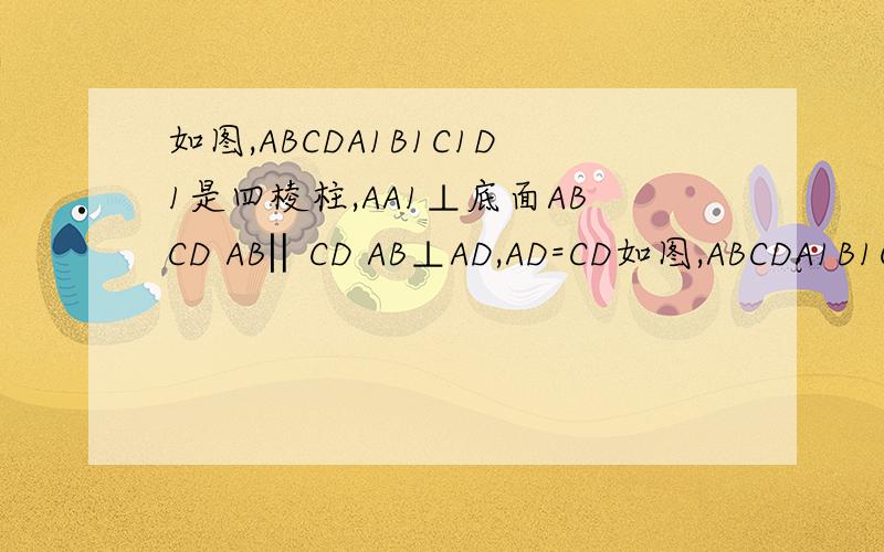 如图,ABCDA1B1C1D1是四棱柱,AA1⊥底面ABCD AB‖CD AB⊥AD,AD=CD如图,ABCDA1B1C1D1是四棱柱,AA1⊥底面ABCD AB‖CD  AB⊥AD,AD=CD=AA1=1   AB=2求平面A1BD与平面BCC1B1所成二面角的大小. (不能用向量方法作答)