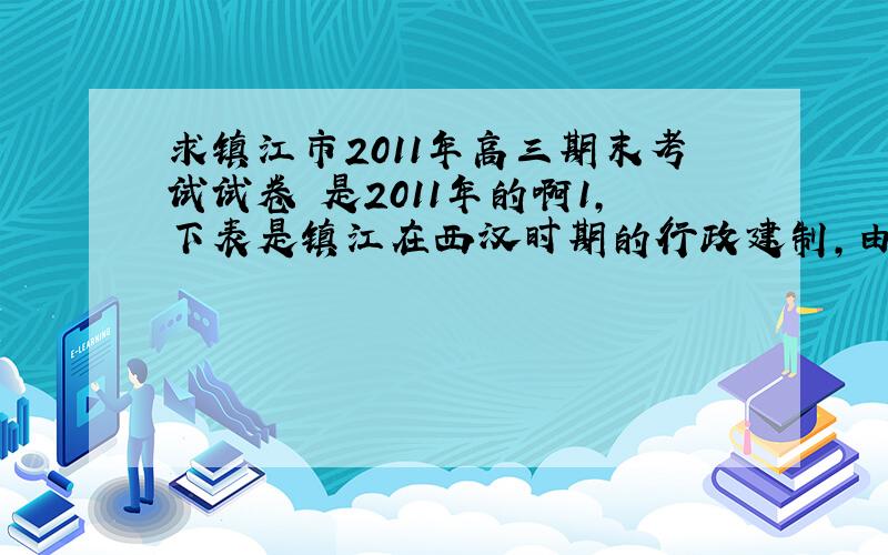 求镇江市2011年高三期末考试试卷 是2011年的啊1,下表是镇江在西汉时期的行政建制,由此能得出的准确信息是……这个是第一条.