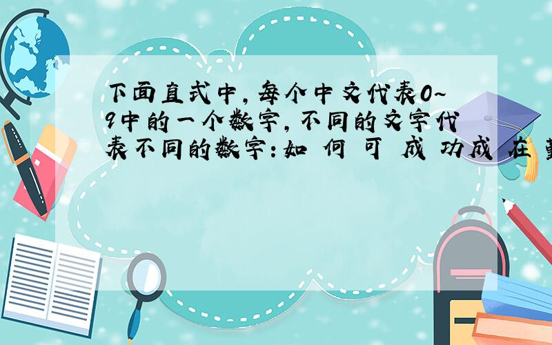 下面直式中,每个中文代表0~9中的一个数字,不同的文字代表不同的数字：如 何 可 成 功成 在 勤 + 成 在 勤——————————-——用 心 必 成 功 则“用心必成功”这个五位数是多少?