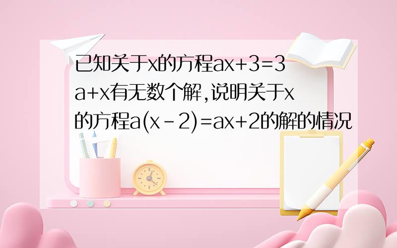 已知关于x的方程ax+3=3a+x有无数个解,说明关于x的方程a(x-2)=ax+2的解的情况