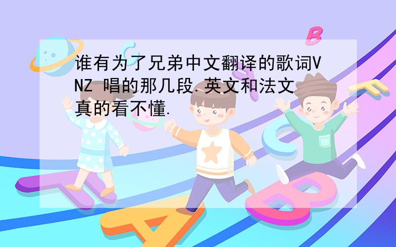 谁有为了兄弟中文翻译的歌词VNZ 唱的那几段.英文和法文真的看不懂.