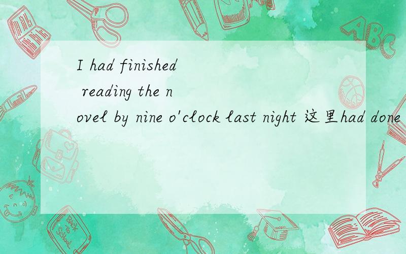 I had finished reading the novel by nine o'clock last night 这里had done 后面为什么会是reading