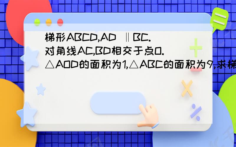 梯形ABCD,AD ‖BC.对角线AC,BD相交于点O.△AOD的面积为1,△ABC的面积为9,求梯形面积都没有11这个选项……