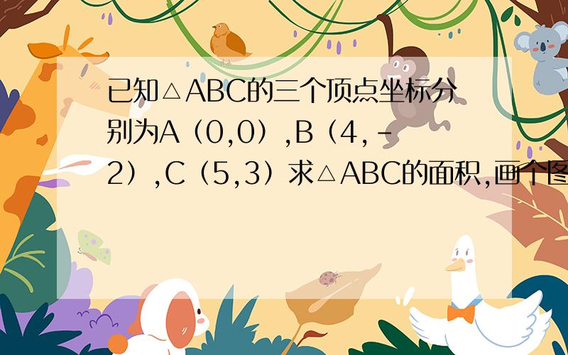 已知△ABC的三个顶点坐标分别为A（0,0）,B（4,-2）,C（5,3）求△ABC的面积,画个图讲解给我听