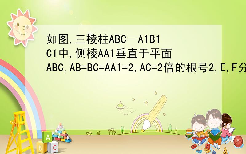 如图,三棱柱ABC—A1B1C1中,侧棱AA1垂直于平面ABC,AB=BC=AA1=2,AC=2倍的根号2,E,F分别是A1B,BC的中点(1)证明,EF//平面AA1C1C(2)证明：AE垂直于平面BEC