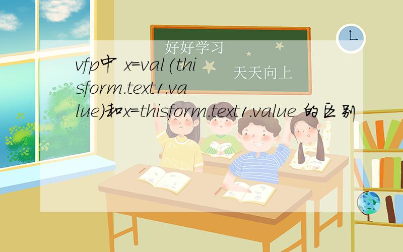 vfp中 x=val(thisform.text1.value)和x=thisform.text1.value 的区别