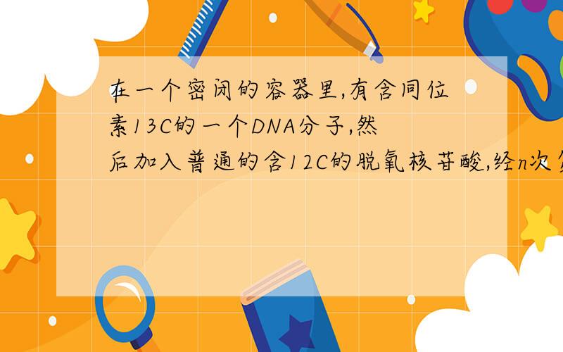 在一个密闭的容器里,有含同位素13C的一个DNA分子,然后加入普通的含12C的脱氧核苷酸,经n次复制以后,所得DNA分子中含12C的多脱氧核苷酸链数与含13C的多脱氧核苷酸链数之比是A.(2n -1):1 B.(2n -2):1