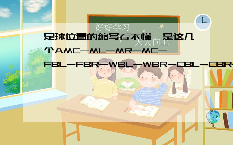 足球位置的缩写看不懂,是这几个AMC-ML-MR-MC-FBL-FBR-WBL-WBR-CBL-CBR-DMC-DMR-DML-AML-AMR-WR-WL-CST-LST-RST-SST(可能有重复)