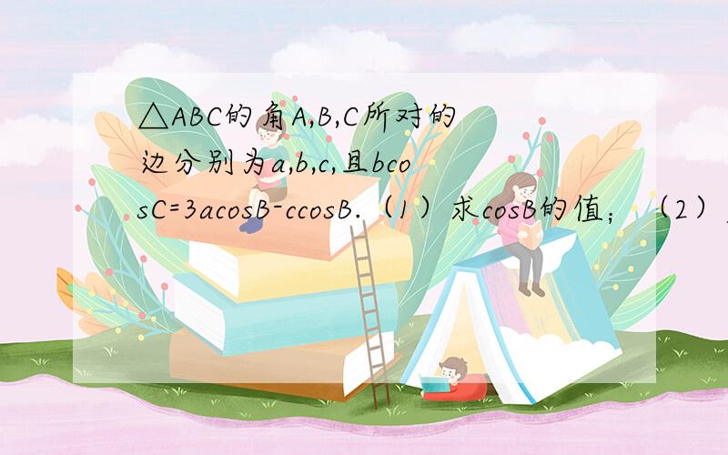 △ABC的角A,B,C所对的边分别为a,b,c,且bcosC=3acosB-ccosB.（1）求cosB的值；（2）若向量AB*向量BC+2=0,b=2倍根号2,求a和c