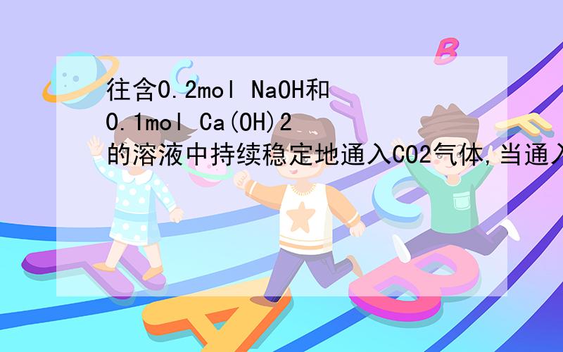 往含0.2mol NaOH和0.1mol Ca(OH)2的溶液中持续稳定地通入CO2气体,当通入气体的体积为6.72L标准往含0.2mol NaOH和0.1mol Ca(OH)2的溶液中持续稳定地通入CO2气体,当通入气体的体积为6.72L（标准状况下）时