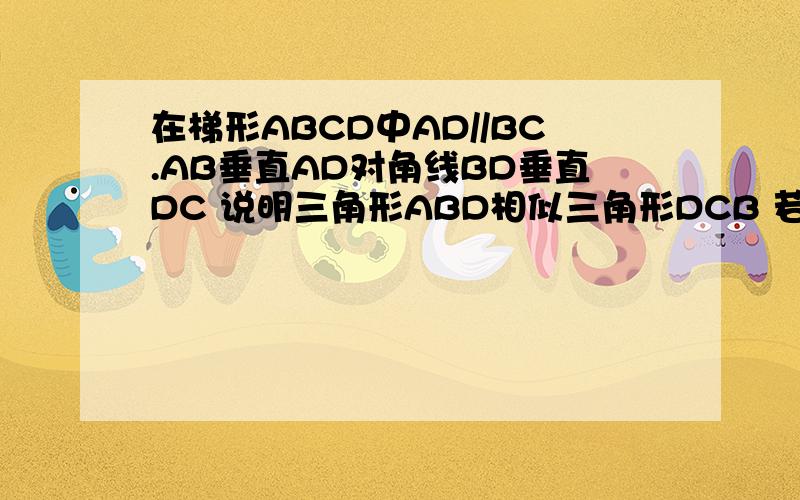 在梯形ABCD中AD//BC.AB垂直AD对角线BD垂直DC 说明三角形ABD相似三角形DCB 若BD=7 AD=5 求BC长