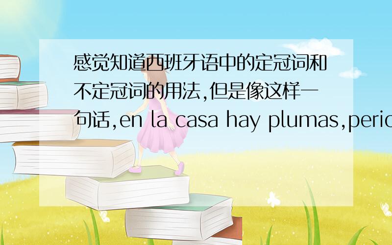 感觉知道西班牙语中的定冠词和不定冠词的用法,但是像这样一句话,en la casa hay plumas,periodicos前面为什么什么都没有加最好能把不加任何冠词的和加冠词的区别告诉我,