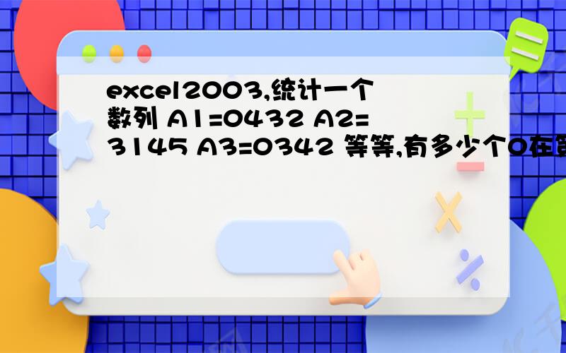 excel2003,统计一个数列 A1=0432 A2=3145 A3=0342 等等,有多少个0在第一位的