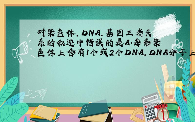 对染色体,DNA,基因三者关系的叙述中错误的是A.每条染色体上含有1个或2个DNA,DNA分子上含有多个基因B.都能复制、分离、和传递,且三者行为一致C.三者都是细胞核内的遗传物质D.生物的传种接