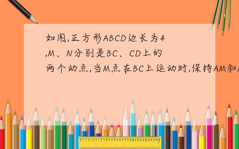 如图,正方形ABCD边长为4,M、N分别是BC、CD上的两个动点,当M点在BC上运动时,保持AM和MN垂直,当M点运动到BC的中点时,求CN的长?