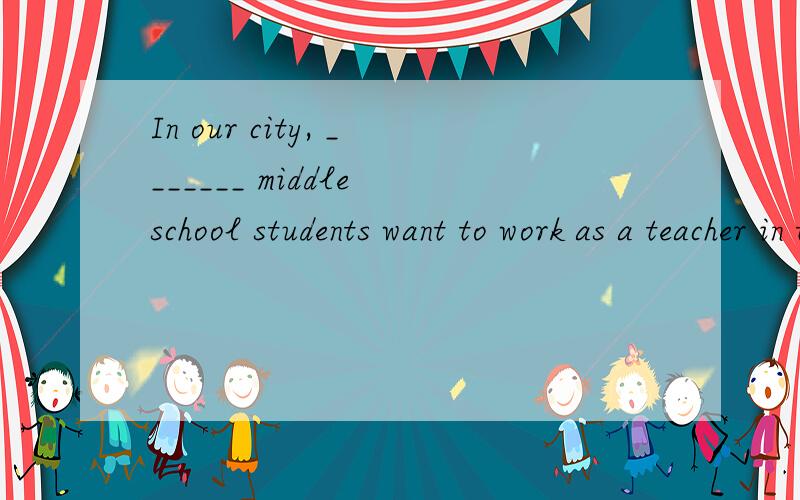 In our city, _______ middle school students want to work as a teacher in the future.求大神帮助A. thousand B. thousand of C. thousands of D. two thousand of