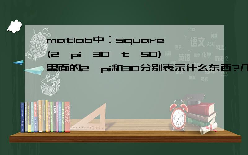 matlab中：square(2*pi*30*t,50)里面的2*pi和30分别表示什么东西?几乎都写的是2*pi为啥?我知道pi是圆周率,我是说这里2*pi*30*t各自表示什么含义,没学过matlab的就不要回答了,