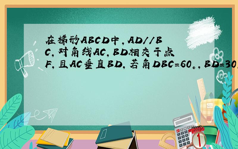 在梯形ABCD中,AD//BC,对角线AC,BD相交于点F,且AC垂直BD,若角DBC=60°,BD=30°,求AC的长