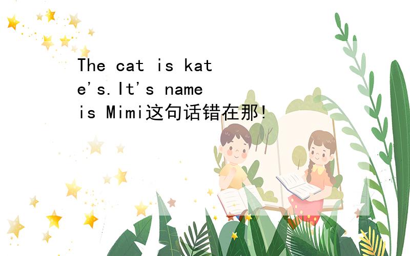 The cat is kate's.It's name is Mimi这句话错在那!