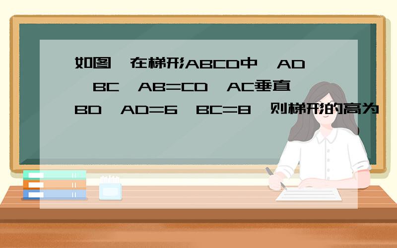如图,在梯形ABCD中,AD‖BC,AB=CD,AC垂直BD,AD=6,BC=8,则梯形的高为