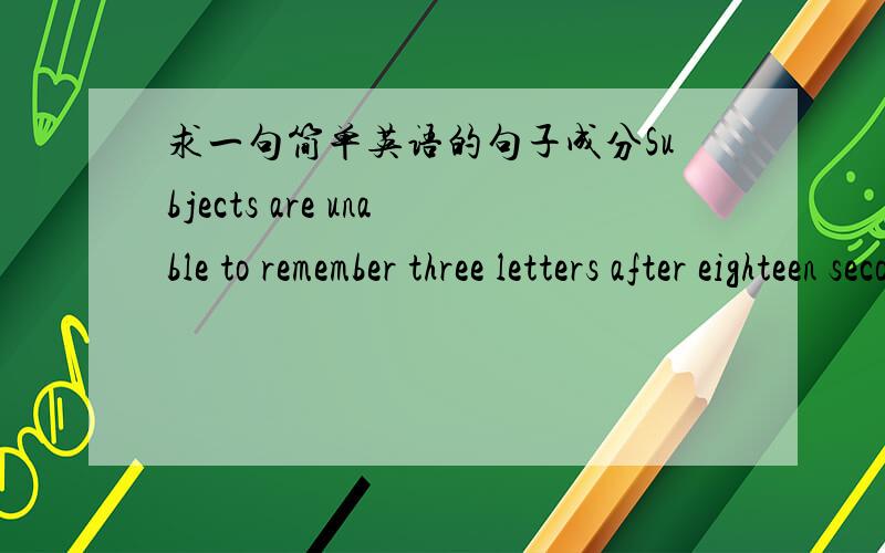 求一句简单英语的句子成分Subjects are unable to remember three letters after eighteen seconds if they are not allowed to repeat the letters to themselves.