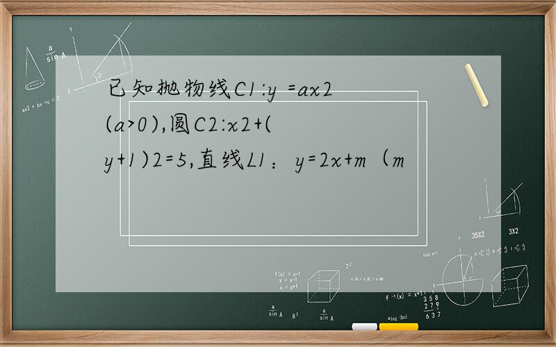 已知抛物线C1:y =ax2(a>0),圆C2:x2+(y+1)2=5,直线L1：y=2x+m（m