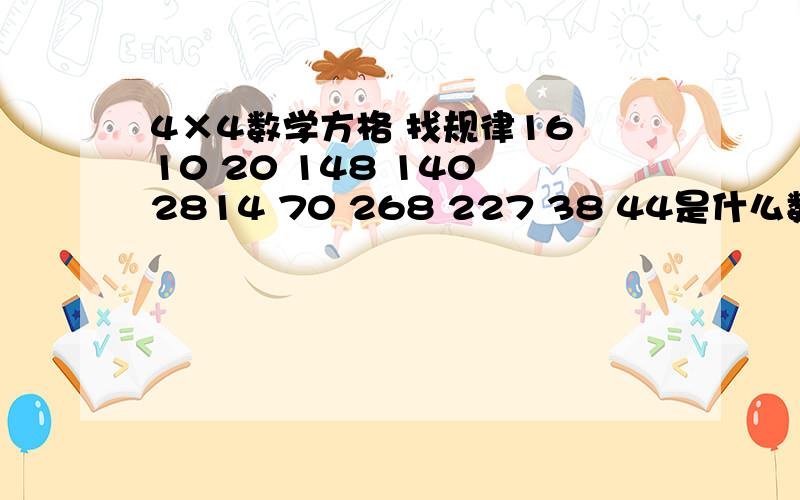 4×4数学方格 找规律16 10 20 148 140 2814 70 268 227 38 44是什么数字!
