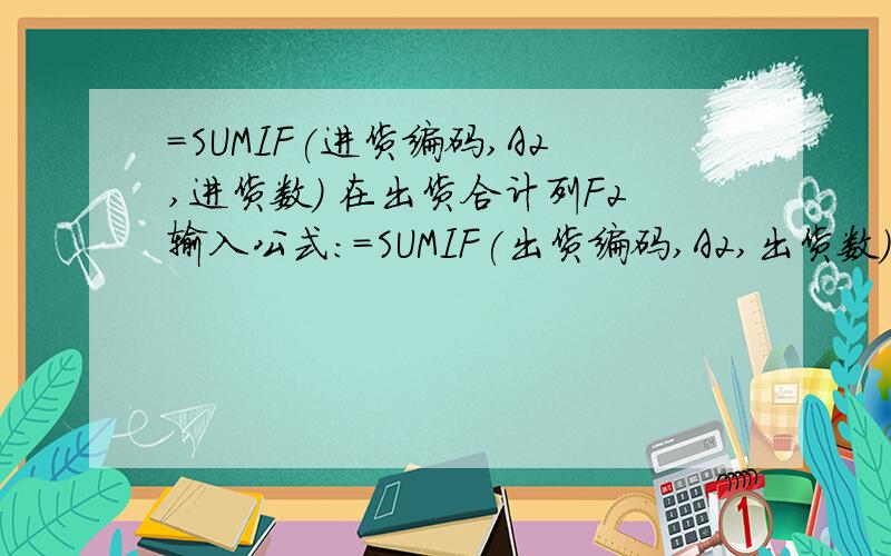 =SUMIF(进货编码,A2,进货数) 在出货合计列F2输入公式：=SUMIF(出货编码,A2,出货数) 直接输入吗,好像没反应哦,具体怎么操作呢,能把三个表串联起来吗