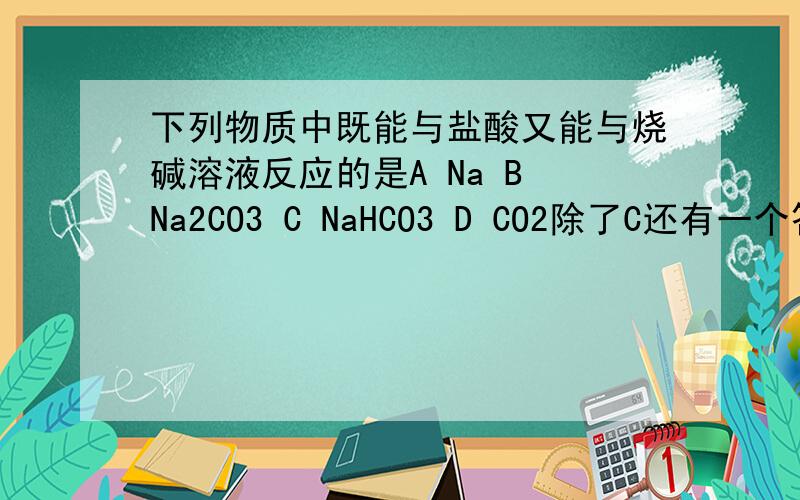 下列物质中既能与盐酸又能与烧碱溶液反应的是A Na B Na2CO3 C NaHCO3 D CO2除了C还有一个答案是什么?