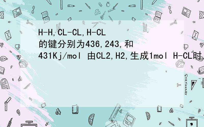 H-H,CL-CL,H-CL的键分别为436,243,和431Kj/mol 由CL2,H2,生成1mol H-CL时,反应是放热还是吸热?E（反应物）=436+243=679E（生成物）=431*2=863所以反应物的能量小于生成物,是吸热,为什么答案是放热?